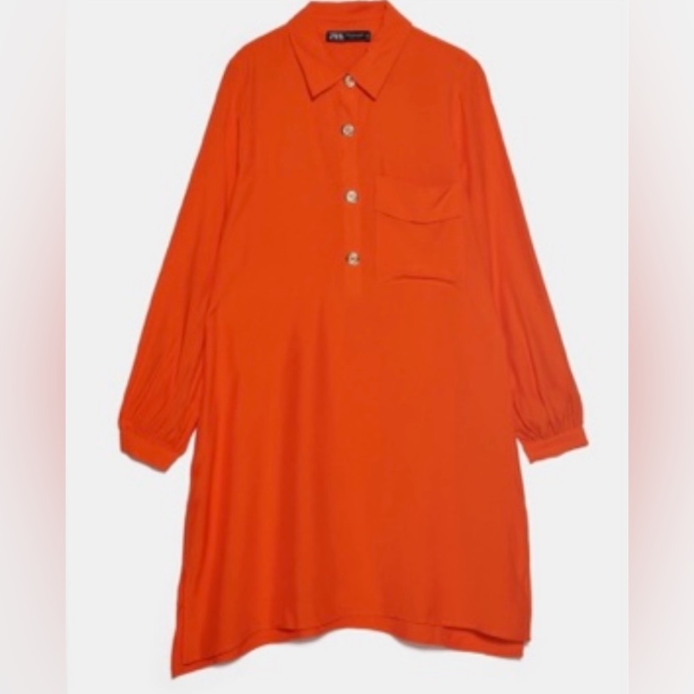 Zara Bright Orange Tunic Dress with Gold Buttons